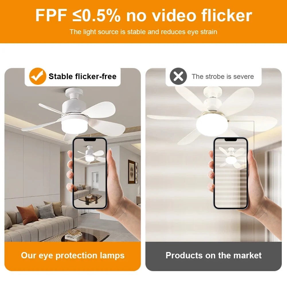 Silent Ceiling Fan with LED Light & Remote Control – E26/E27 LED Ceiling Fan Qme