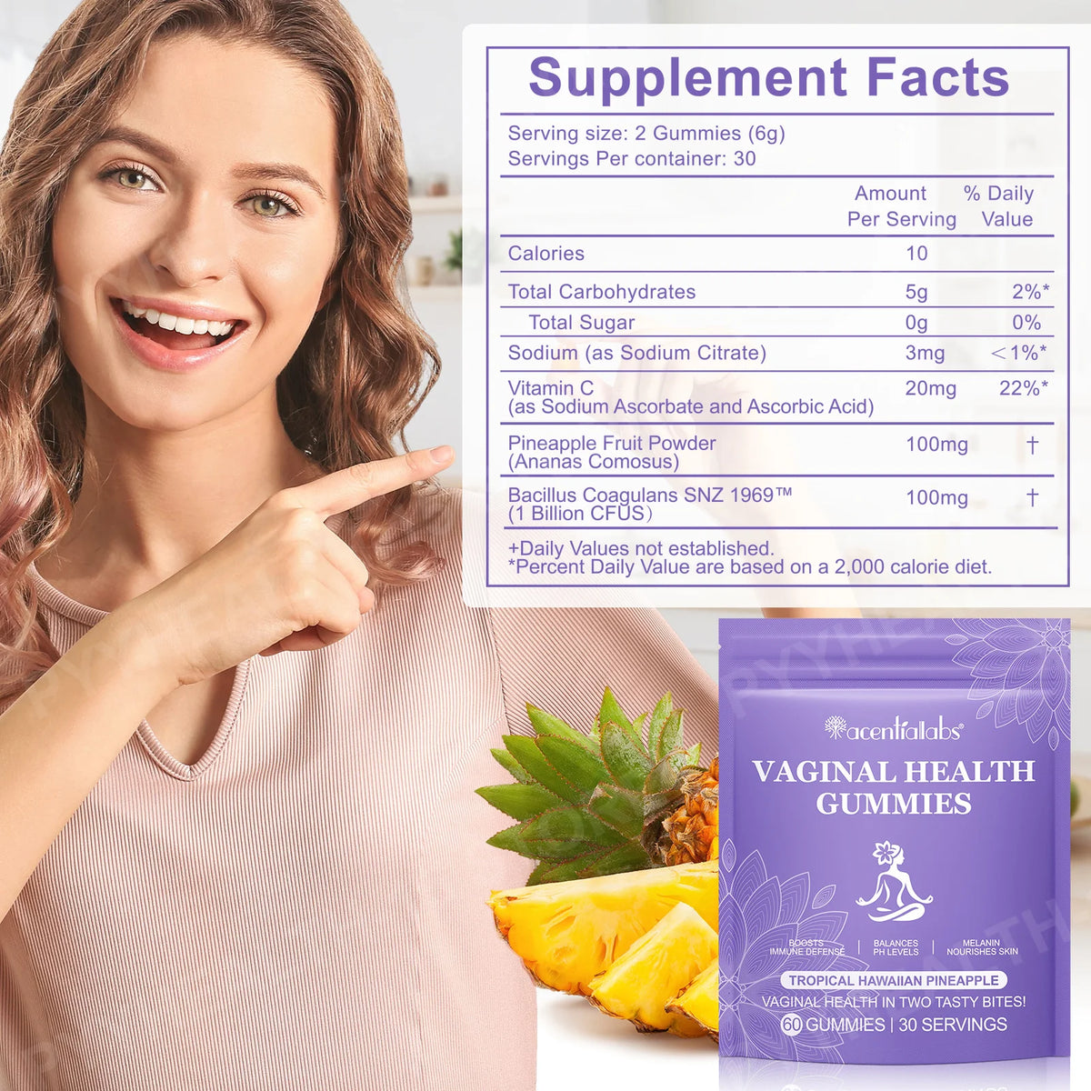 PH Balance Gummies – Vitamin C & Pineapple, Gelatin-Free 60ct Wellness Gummies Qst