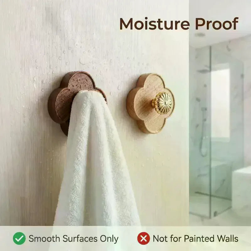 Wood Grain No-Drill Wall Hook for Bathroom & Kitchen | Qme No-Drill Wall Hook Qme