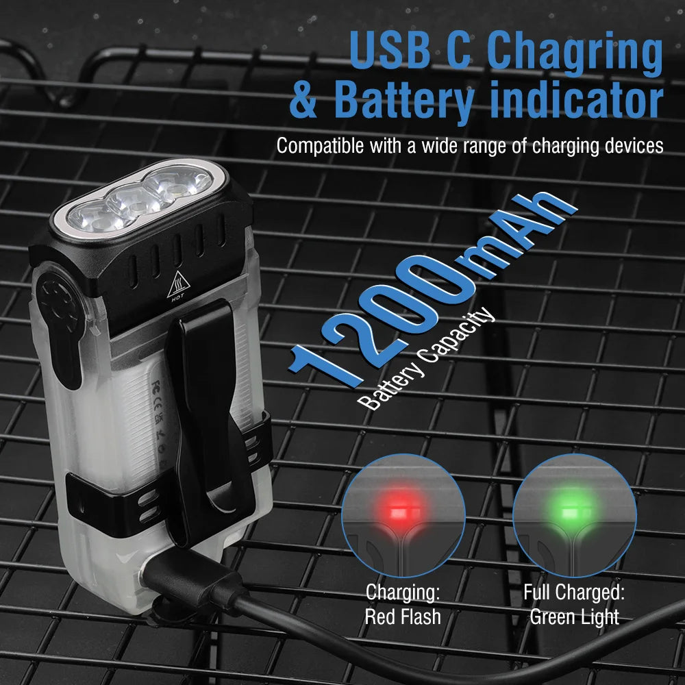 BORUiT V15 EDC Keychain Flashlight 1200LM USB-C Rechargeable EDC Keychain Flashlight Qst
