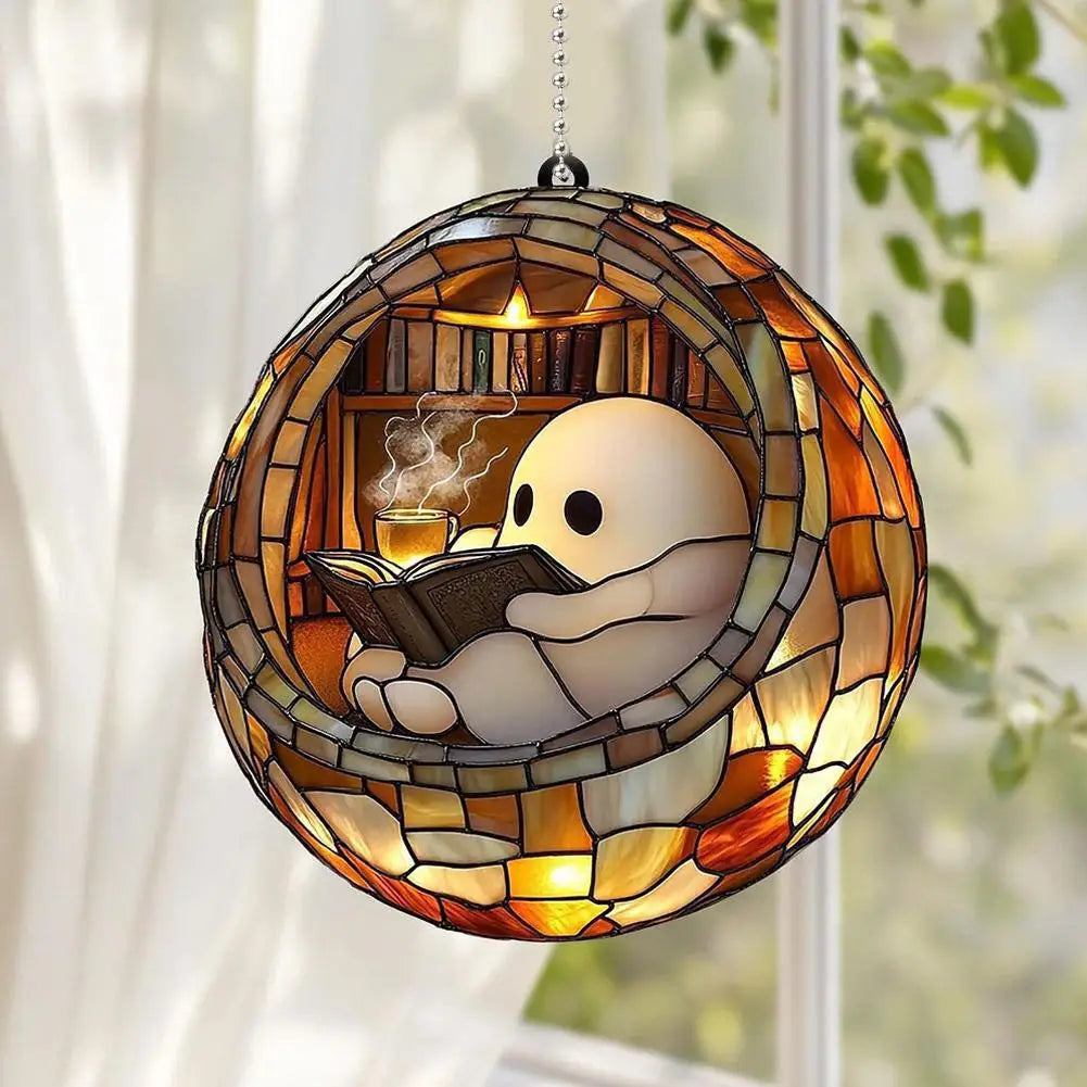 Halloween Ghost Reading Book Acrylic Suncatcher Hanging Decor Halloween Suncatcher Qme