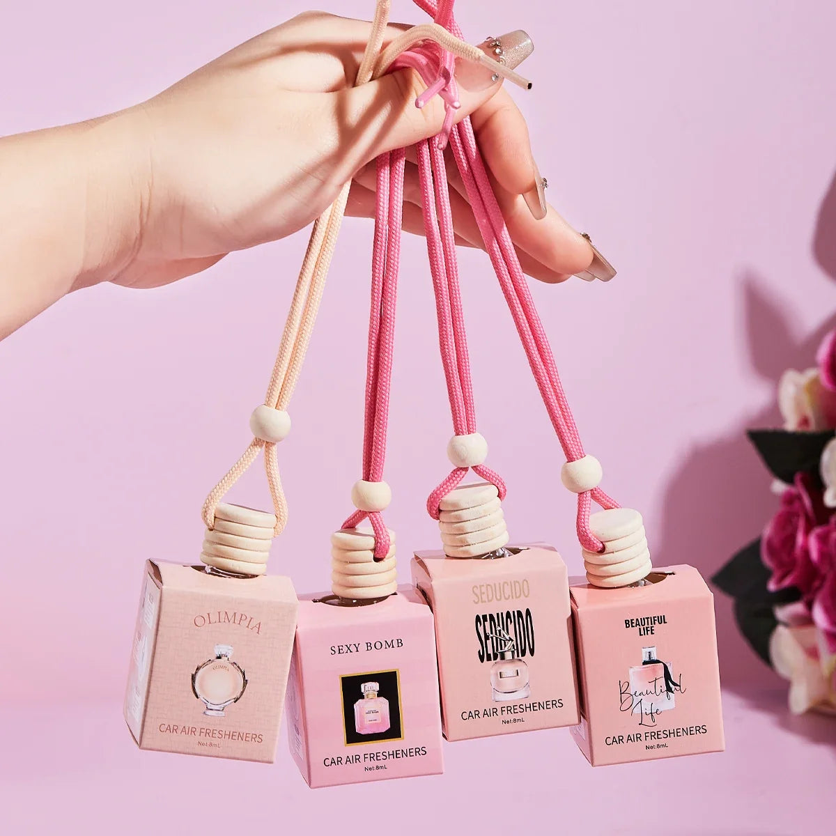 Pink Car Perfume Pendant | Rearview Mirror Fragrance Diffuser Car Fragrance Pendant Qme