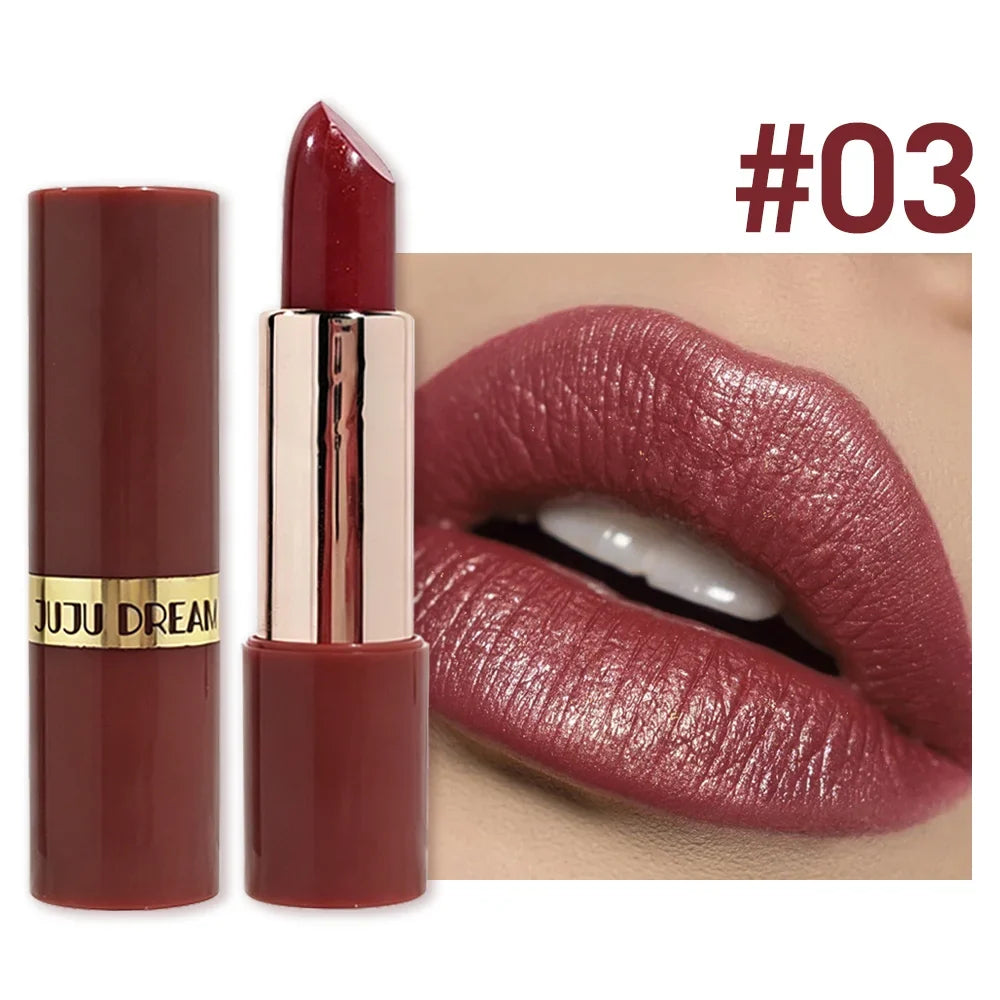 JUJU DREAM Rose Gold Metallic Shimmer Lipstick – Glitter Metallic Shimmer Lipstick Qme 1 piece