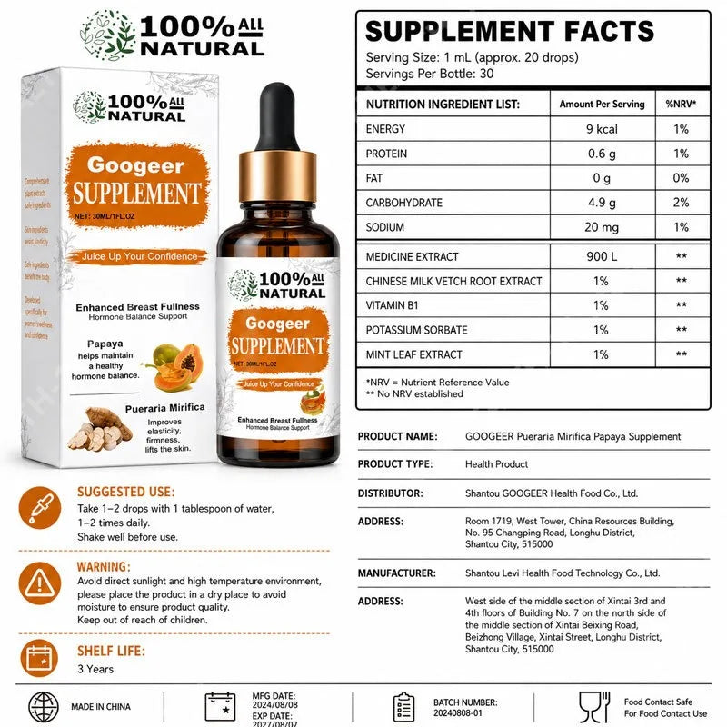 Googeer Pueraria Mirifica Papaya Liquid Drops Women 30ml Herbal Supplement Drops Qst