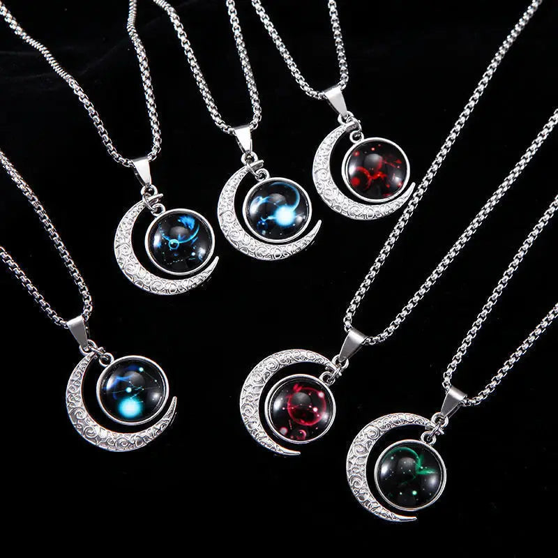 Zodiac Constellation Luminous Crescent Moon Necklace Zodiac Pendant Necklace Qme