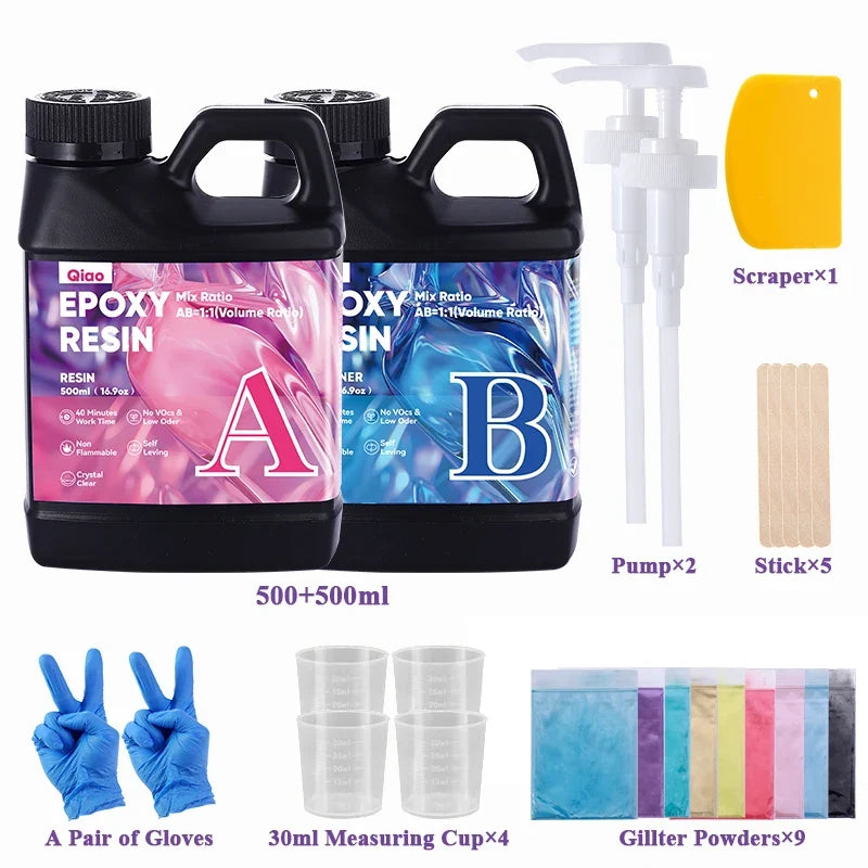 Ultra Clear Fast-Drying Epoxy Resin 1:1 Ratio | Heat Resistant Epoxy Resin Kit Qme 500ml 500ml kit