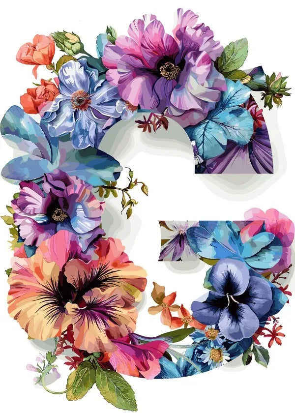 Flower Alphabet Wreath Canvas Wall Art – Modern Aesthetic Poster Canvas Wall Art Qst 19 30x40cm Unframed