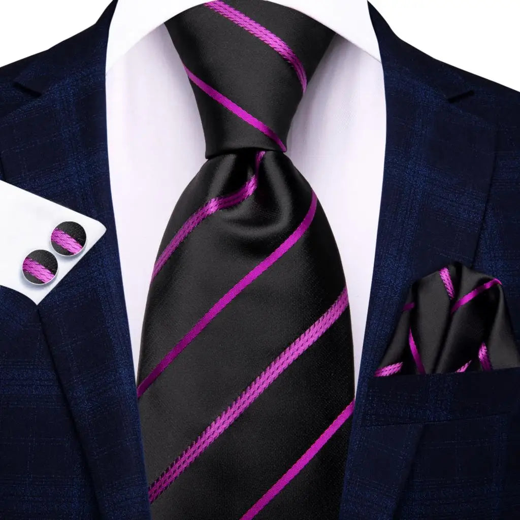 Hi-Tie Purple Silver Striped Silk Necktie – Men's Wedding Tie