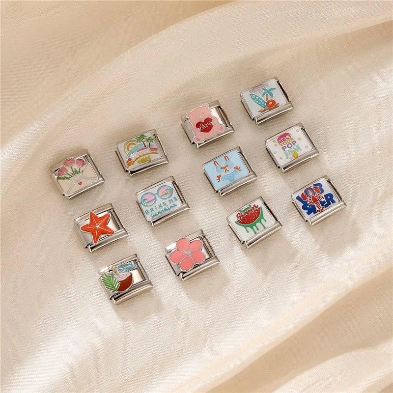 Italian Charm – Glaze Red Heart Bear Bikini Coconut Tree 9mm Italian Bracelet Charm Qme