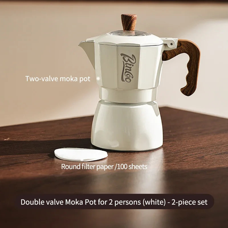 Bincoo Dual Valve Moka Pot & Electric Heater Espresso Set Moka Pot Espresso Set Qst White 2pcs