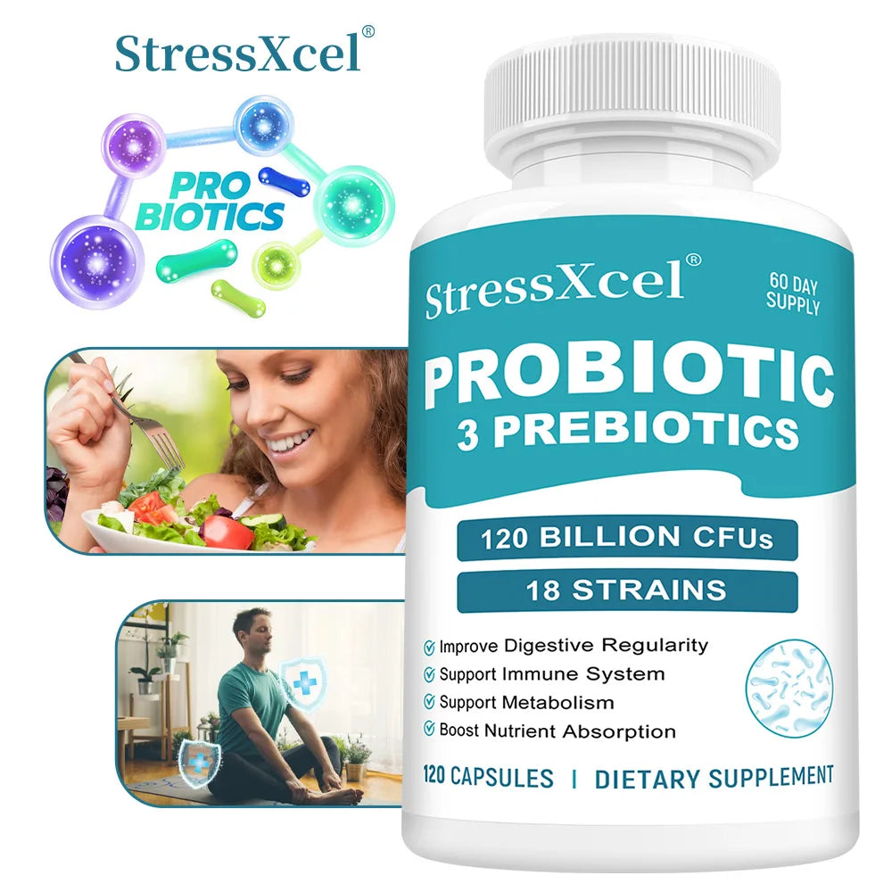 STRESSXCEL Probiotics & Prebiotics Capsules | Gut & Immune Support Probiotic Supplement Qst