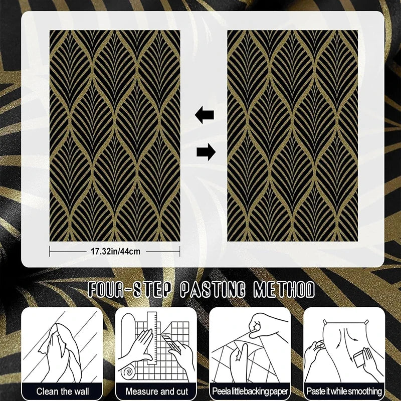 Black Gold Art Deco Self-Adhesive Wallpaper | Geometric PVC Self-Adhesive Wallpaper Qme
