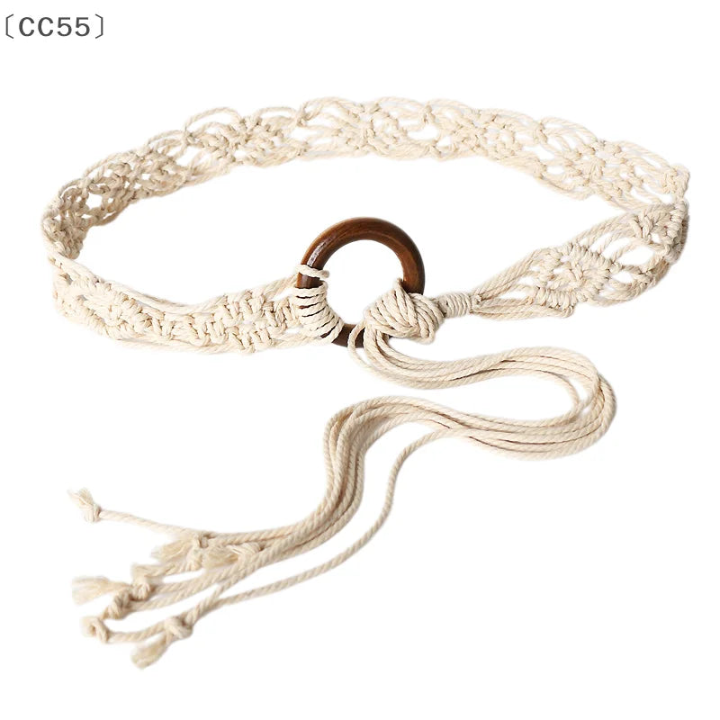 Woven Tassel Waist Belt – Boho Knotted Rope Dress Sash Woven Waist Belt Qst