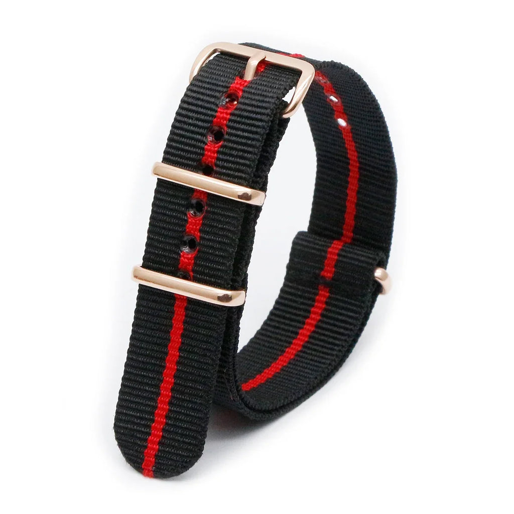 Striped Nylon Watch Strap Gold Square Buckle | 18–24mm Watch Strap Qme