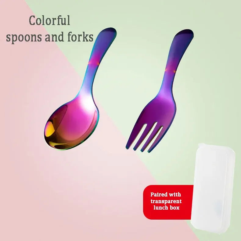 Kids' Portable 304 Stainless Steel Tableware Set – Spoon & Fork Kids Cutlery Set Qme Dazzling colors