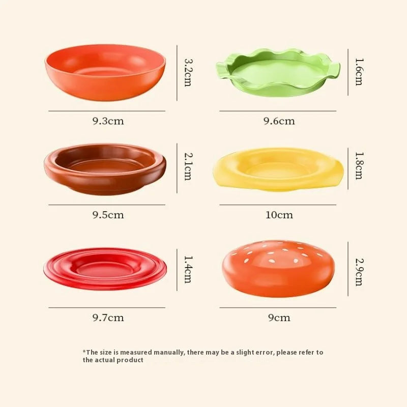 Stackable Hamburger Plate Set – 6-Layer Burger Sauce Plates Novelty Plate Set Qme A