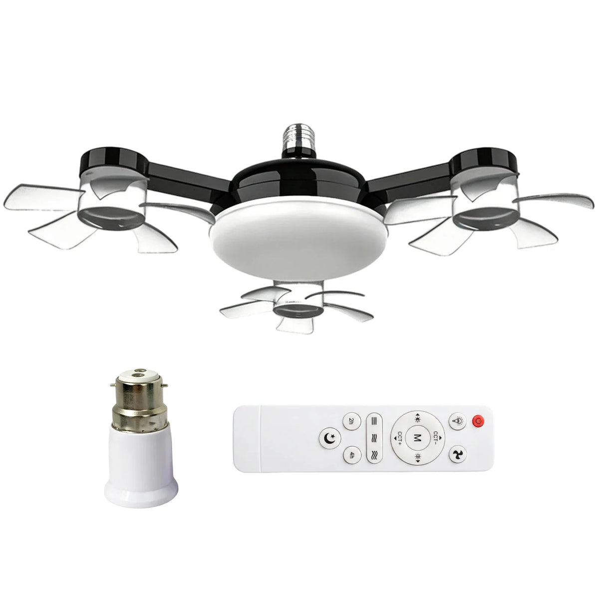 Smart E27 LED Ceiling Fan Light | Remote Dimming | 450mm Ceiling Fan Light Qme Black 3 Head B22