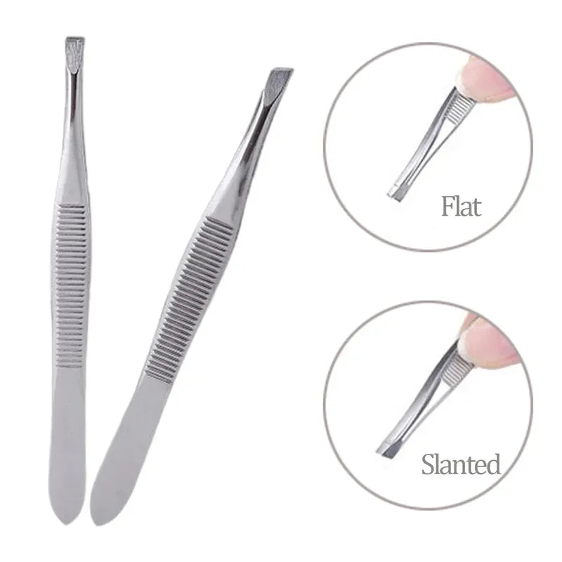 Professional Slanted Stainless Steel Eyebrow Tweezers – 2-Pack Eyebrow Tweezers Qme