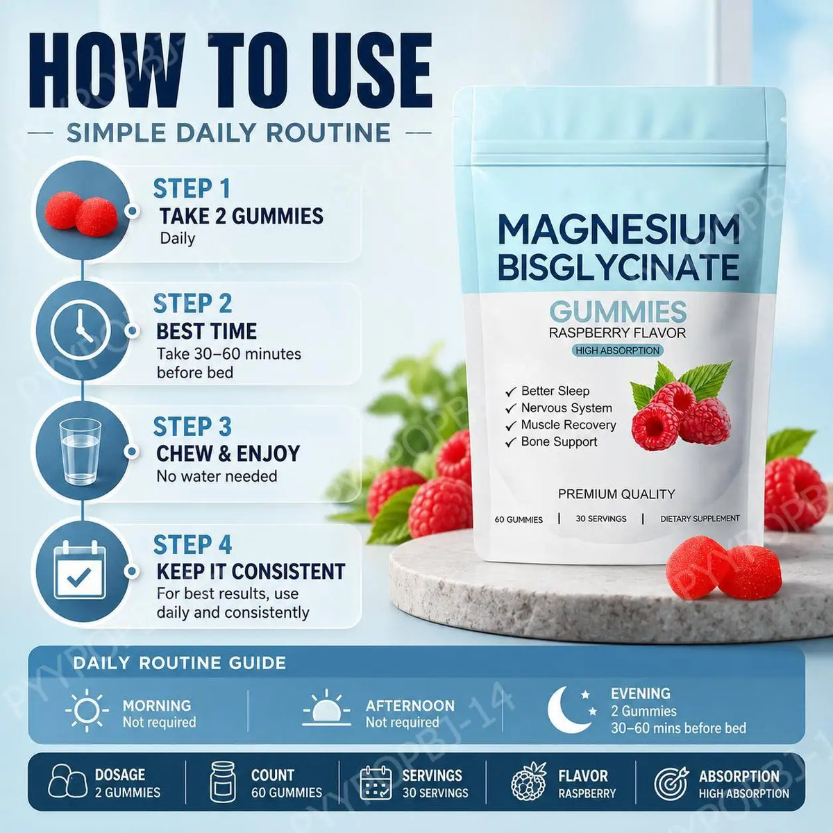 Magnesium Bisglycinate Gummies – Sleep & Muscle Support, 60ct Magnesium Supplement Qst