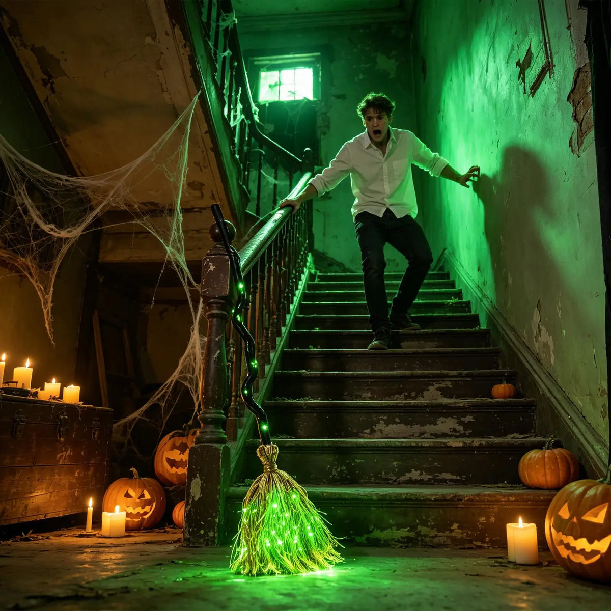 Halloween Animated Broom Decoration with Light & Sound Halloween Decoration Qme