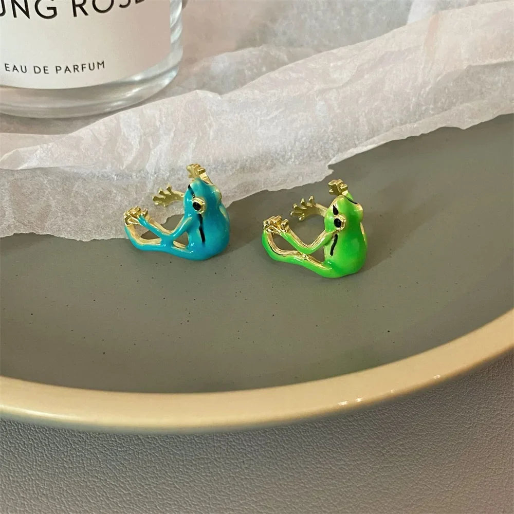 Cute Frog Adjustable Ring – Fun Animal Jewelry, Green & Blue Animal Fashion Ring Qme