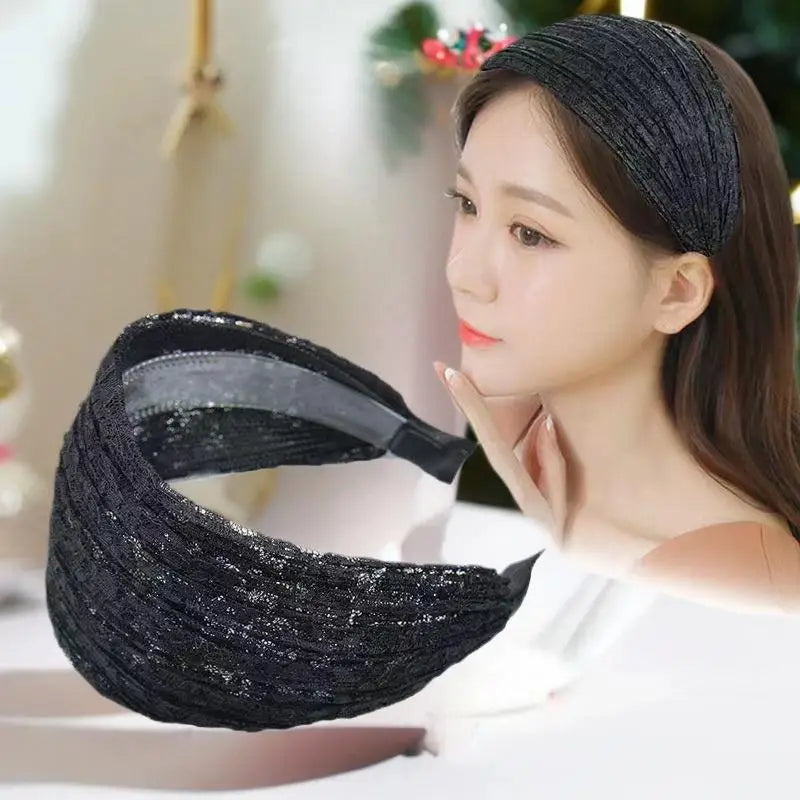 Flower Lace Mesh Wide Hoop Headband for Women Lace Hoop Headband Qme