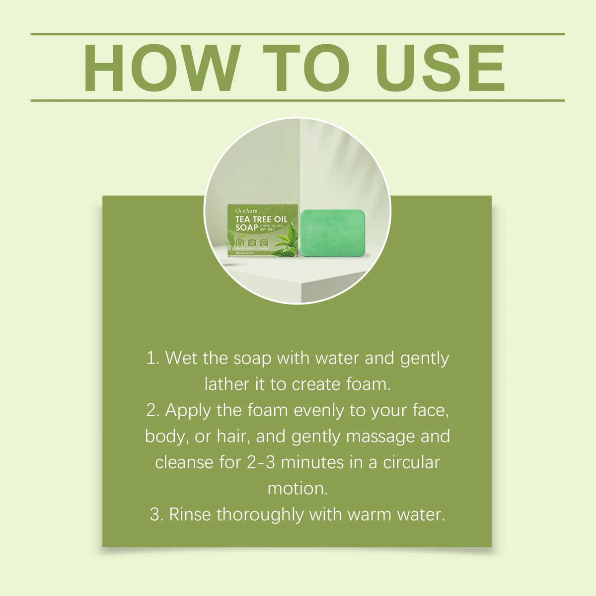 OceAura Tea Tree Soap Bar – Cleanse, Hydrate & Smooth 100g Bar Soap Qst