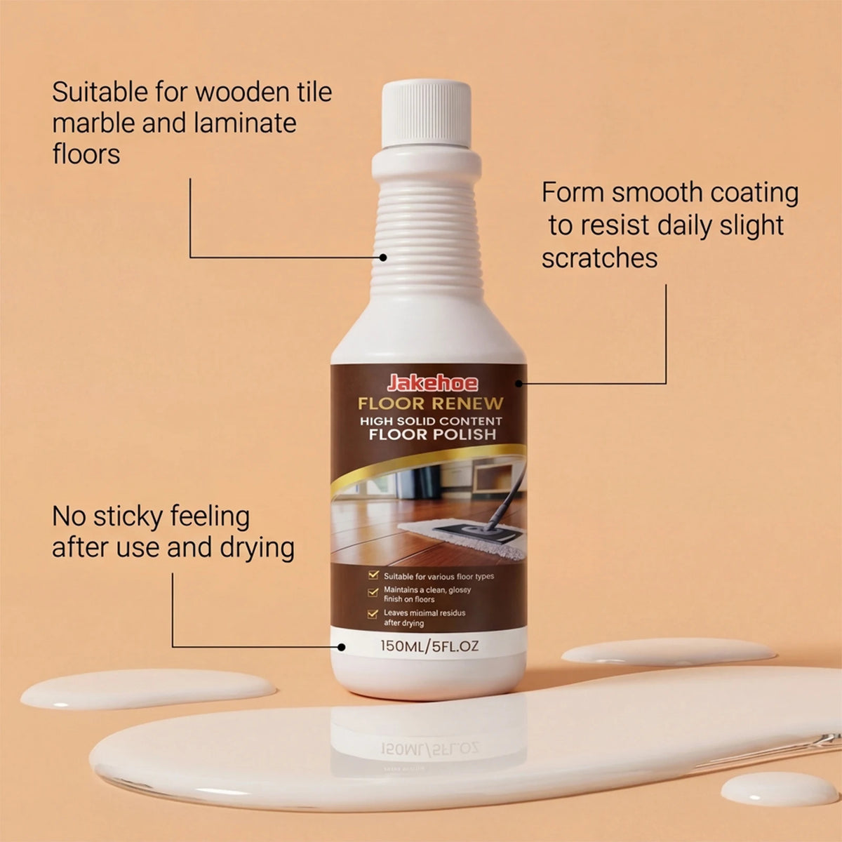 JAKEHOE 150ml Floor Cleaner – Polish, Gloss & Stain Remover Floor Cleaner Polish Qst