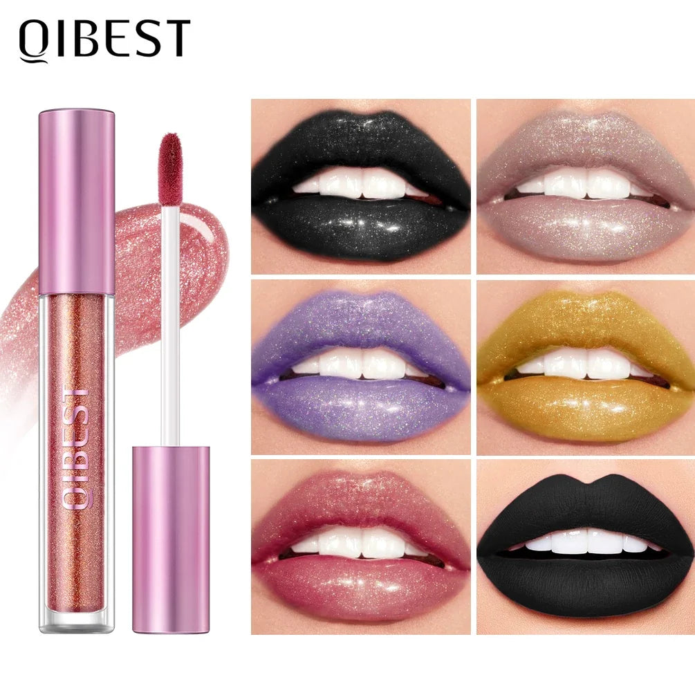 QIBEST Glitter Pearlescent Lip Gloss – Moisturizing & Long-Lasting Glitter Lip Gloss Qme