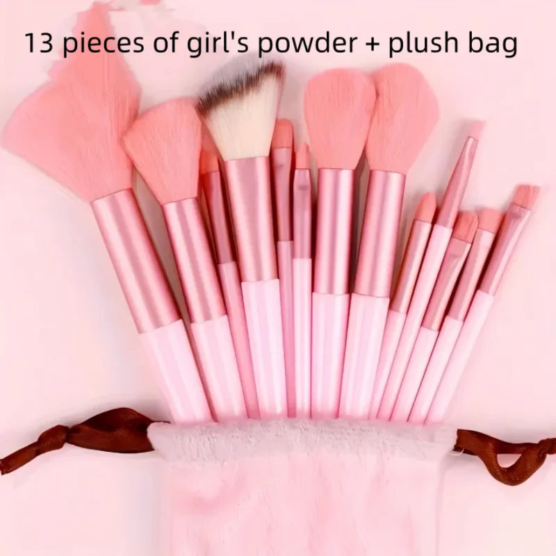 Professional Soft Fluffy Makeup Brush Set – Foundation & Cosmetic Makeup Brush Set Qme 13pcs pink bag