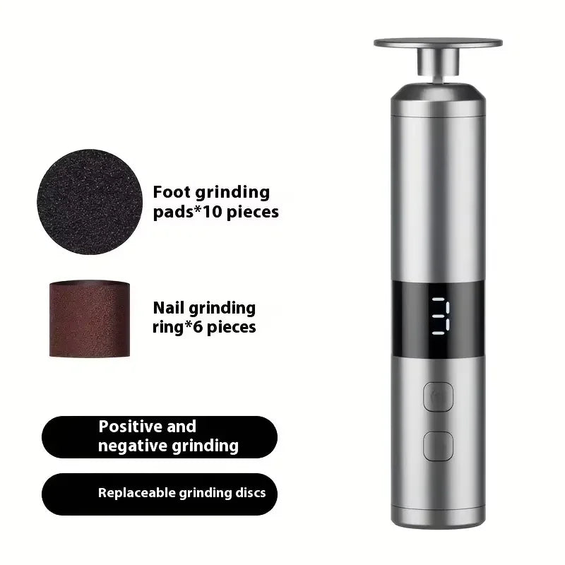 Electric 2-in-1 Foot & Nail Grinder | 3-Speed USB Rechargeable Electric Foot Grinder Qme grey