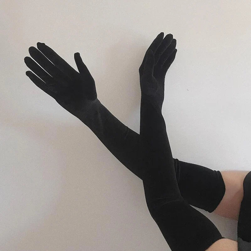 Women's Velvet Long Evening Gloves | Retro Banquet Mittens Evening Gloves Qme