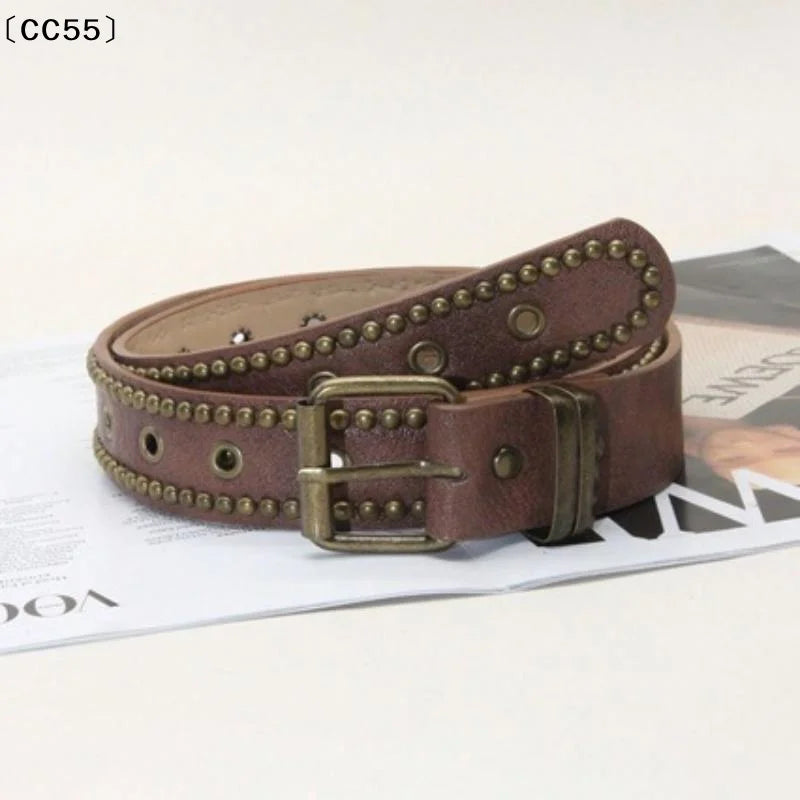 Vintage PU Leather Rivet Stud Belt – Women's Punk Style Women's Fashion Belt Qst
