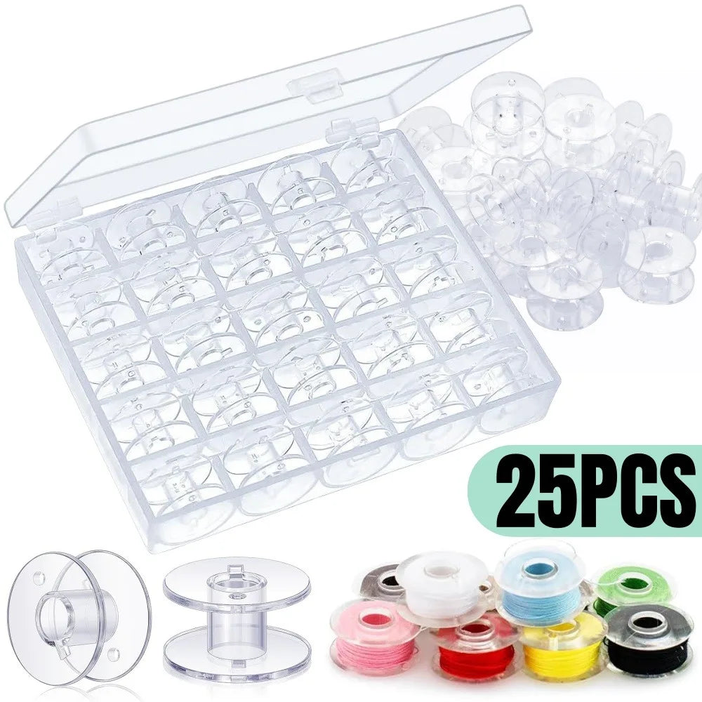 25-Pc Sewing Machine Bobbins Set with 25-Grid Storage Box Sewing Bobbin Set Qme