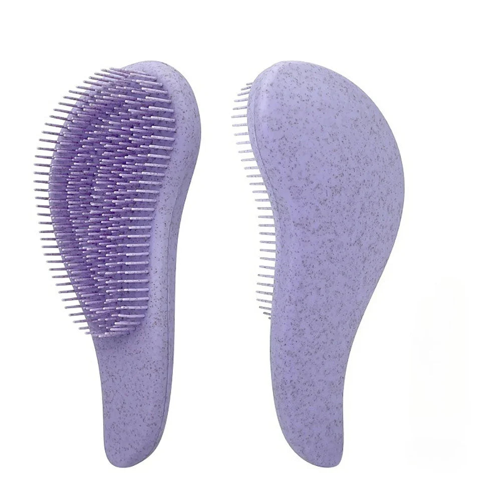 Wheat Straw Detangling Hairbrush – Soft Silicone Wide Tooth Detangling Hairbrush Qme 1pc PURPLE