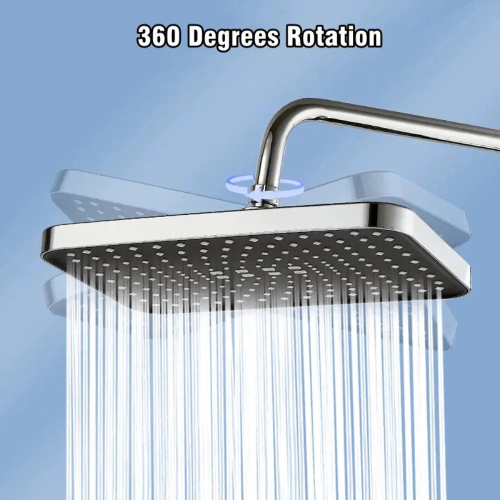 12" High-Pressure Rain Shower Head | Large Flow, 360° Swivel Rain Shower Head Qme