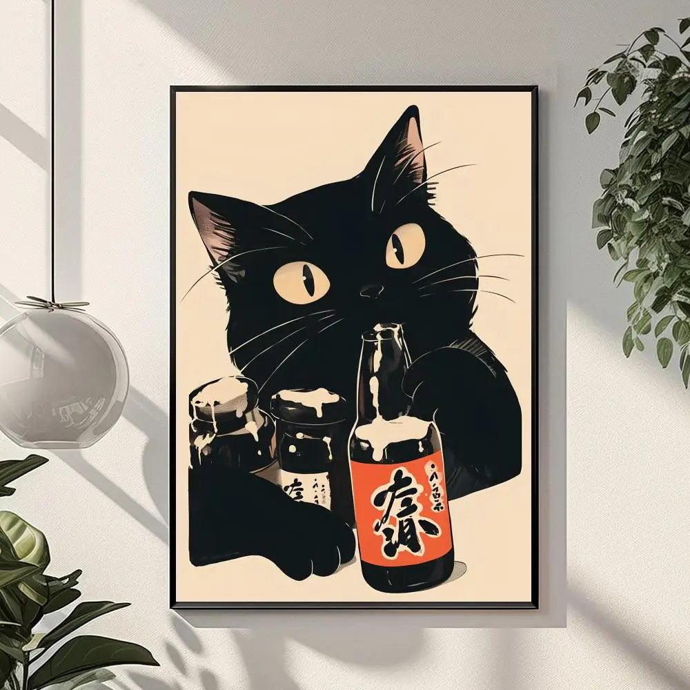 Retro Black Cat Canvas Wall Art Poster – Home & Office Décor Canvas Wall Art Qst Black8 50x70cm Unframed