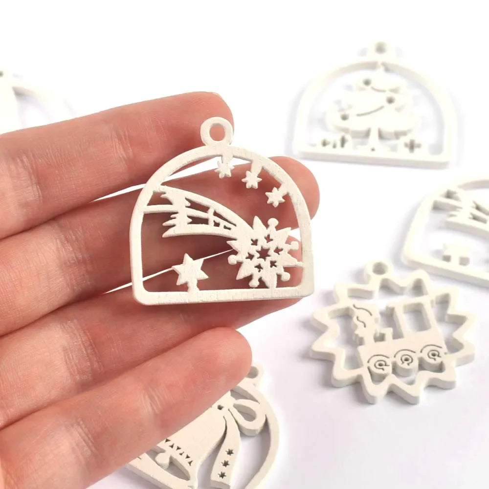 White Wooden Bell Christmas Tree Ornaments – DIY Craft Pendants Christmas Ornaments Qme
