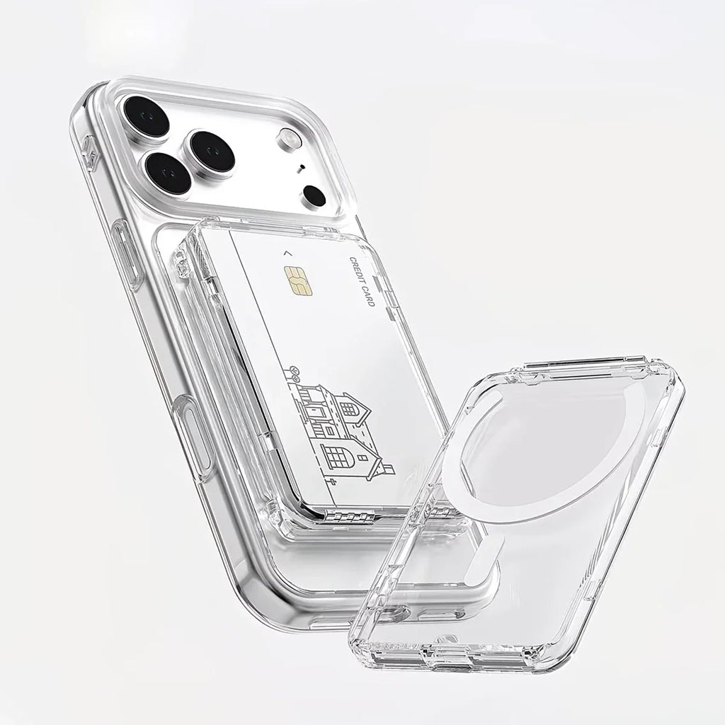Transparent MagSafe Card Sleeve – 2 Slots & Magnetic Stand MagSafe Card Sleeve Qme
