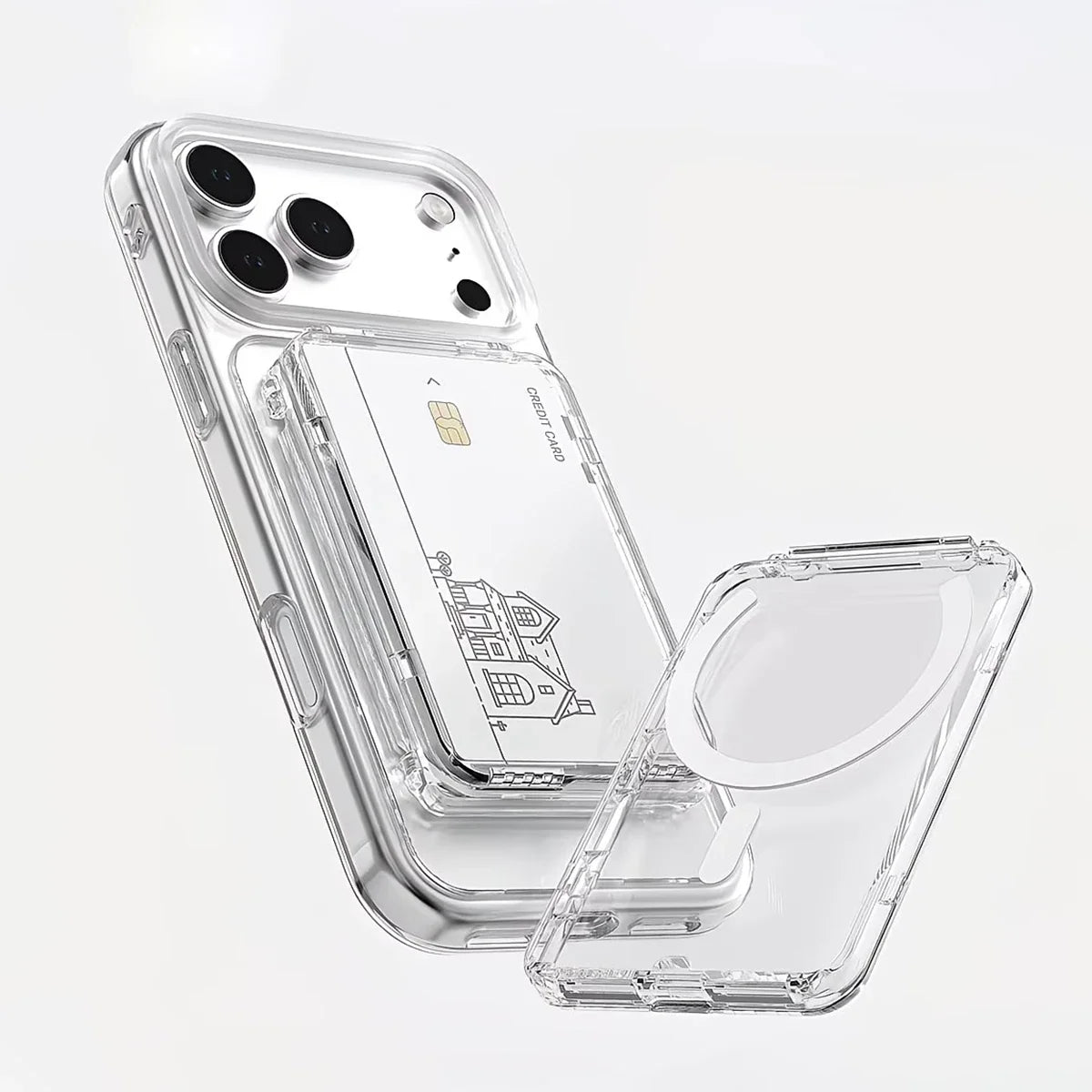 Transparent MagSafe Card Sleeve – 2 Slots & Magnetic Stand MagSafe Card Sleeve Qme
