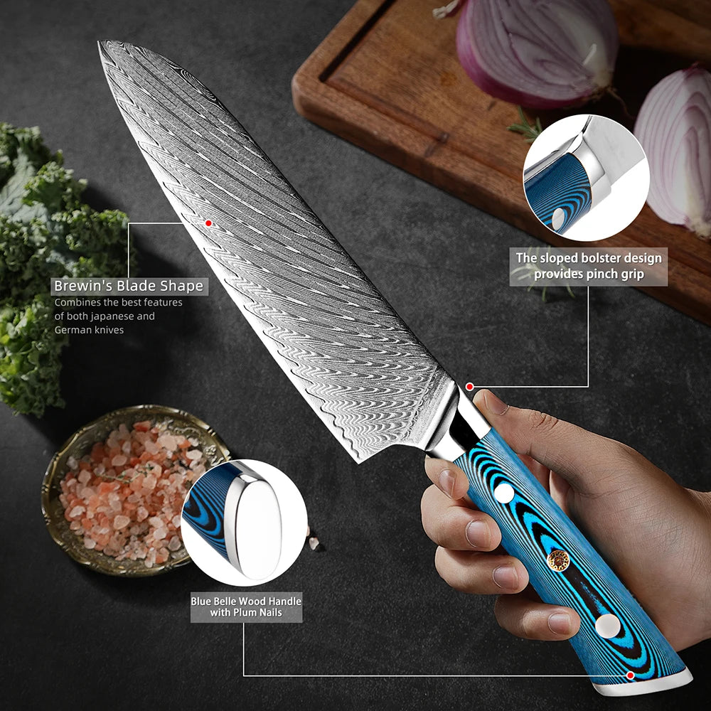 XITUO 7" Damascus Santoku Knife – VG10 Steel & Wood Handle Damascus Santoku Knife Qst