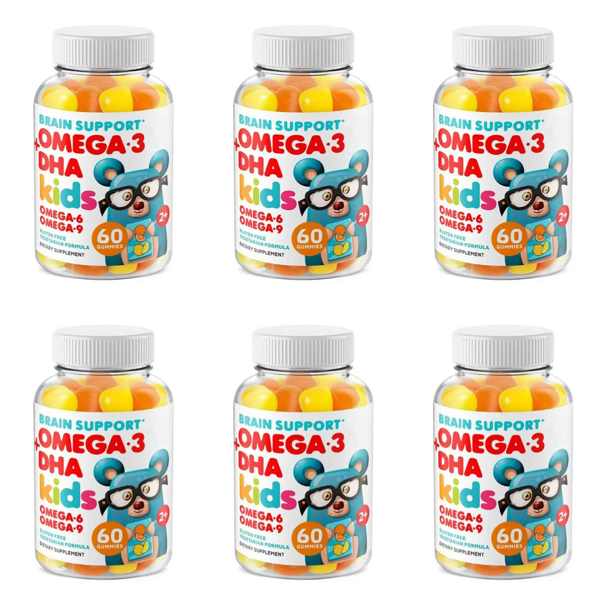 Kids Omega 3 DHA Gummies – Algae & Chia Oil, 60ct Vegetarian Kids Vitamin Gummies Qst 6botlles 360capsules