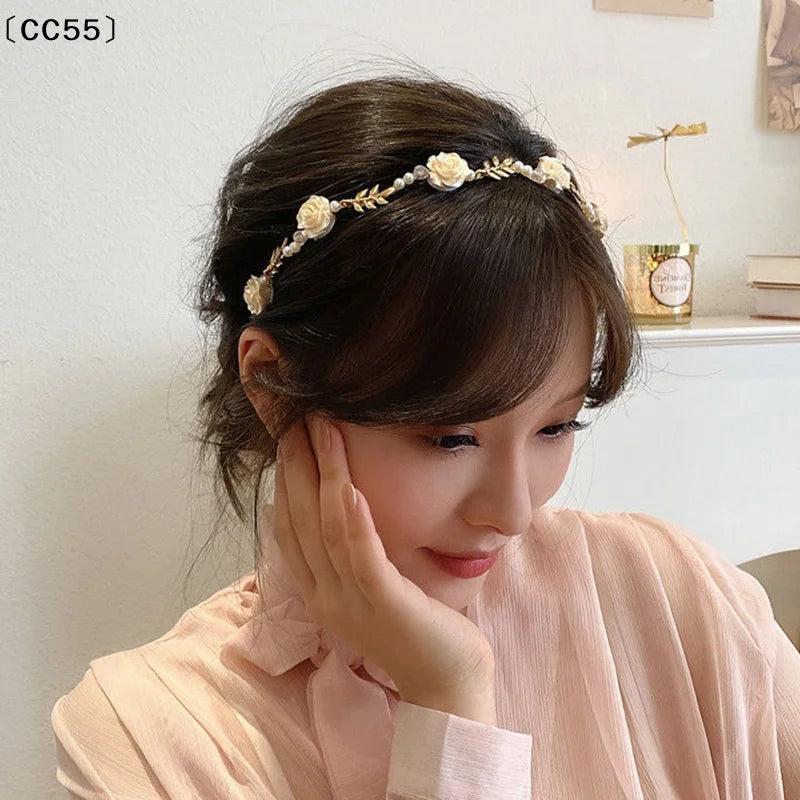 Elegant Rose Vine Pearl Tiara Headband | Vintage Floral Hair Hoop Floral Tiara Headband Qst