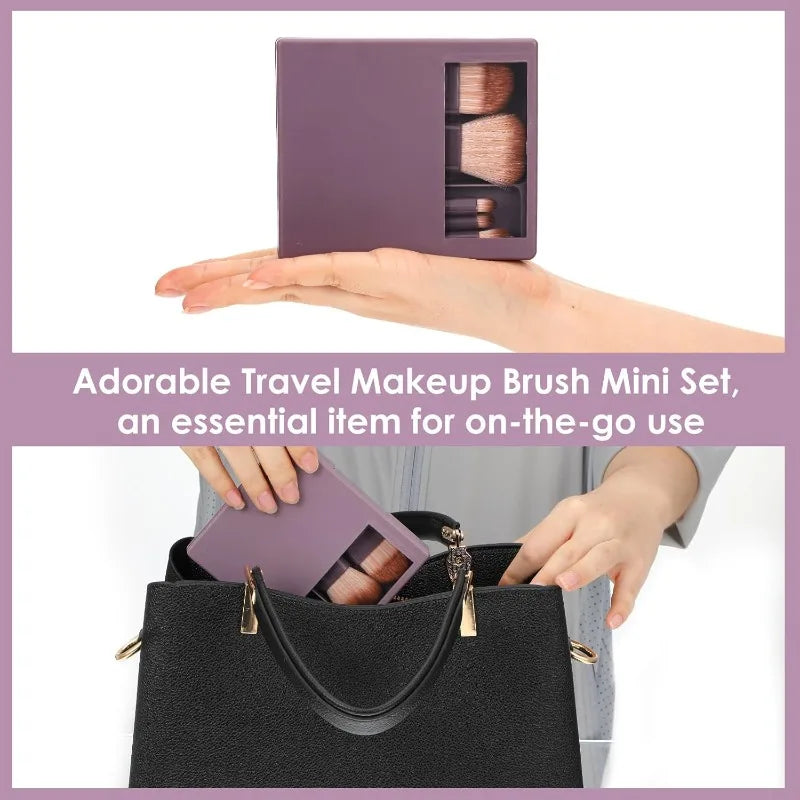 Travel Makeup Brush Set with Hard Case & Mirror | Qme Travel Makeup Brush Set Qme