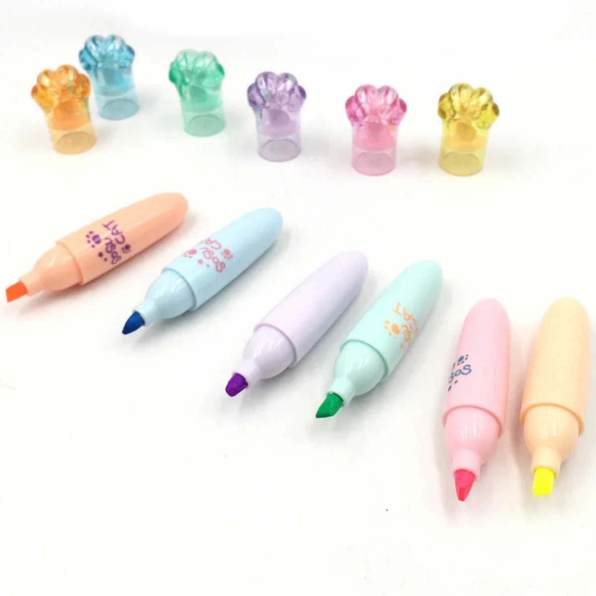 Kawaii Mini Cat Claw Highlighter Pen Set – 6 Cute Markers Highlighter Marker Set Qme