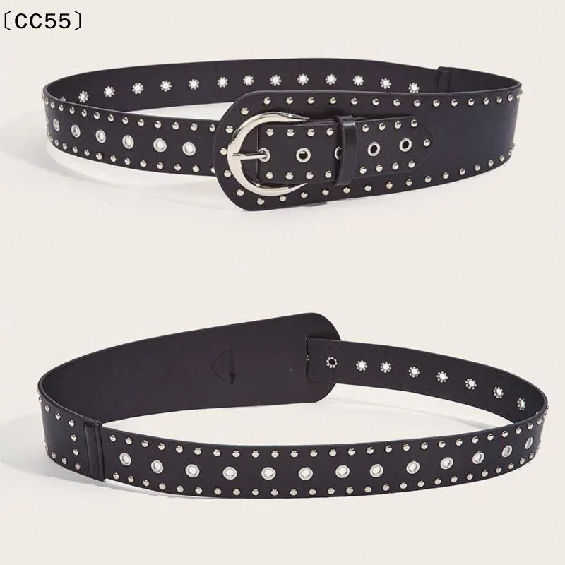 Retro Rivet Studded PU Leather Belt – Y2K Punk Waistband Studded Fashion Belt Qst