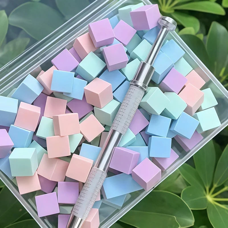 100-Piece Nail Art Sponges, Gradient Puffs & Tofu Blocks Set Nail Art Tool Set Qme