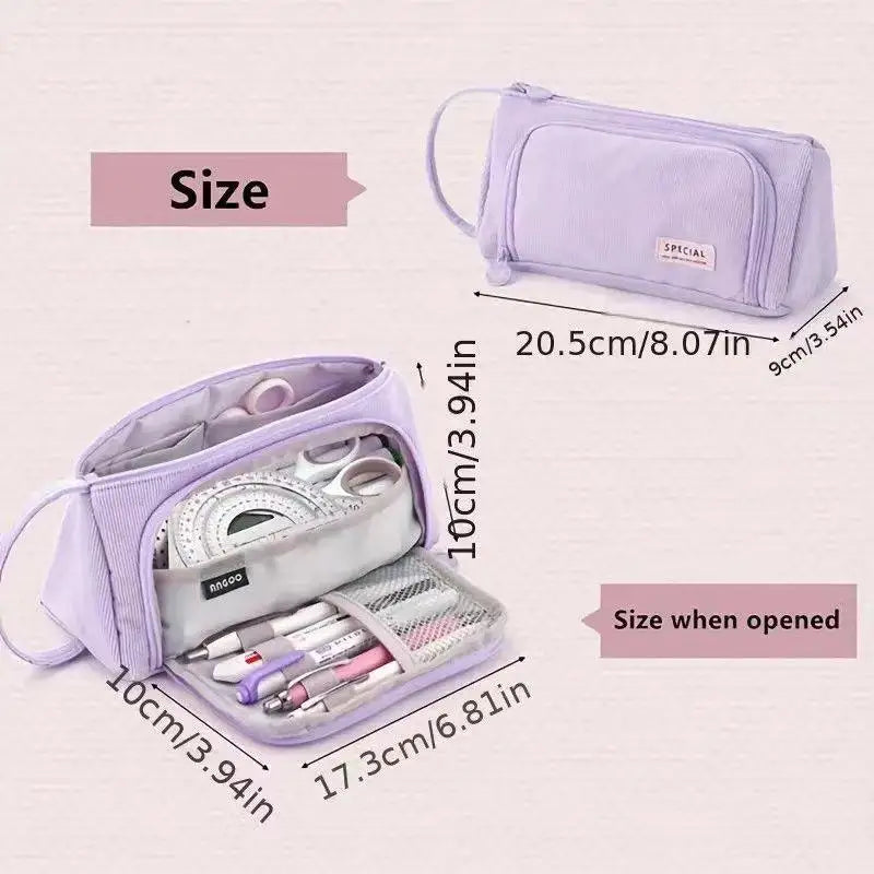 Large Capacity Multi-Layer Corduroy Pencil Case – 5 Colors Pencil Case Qme