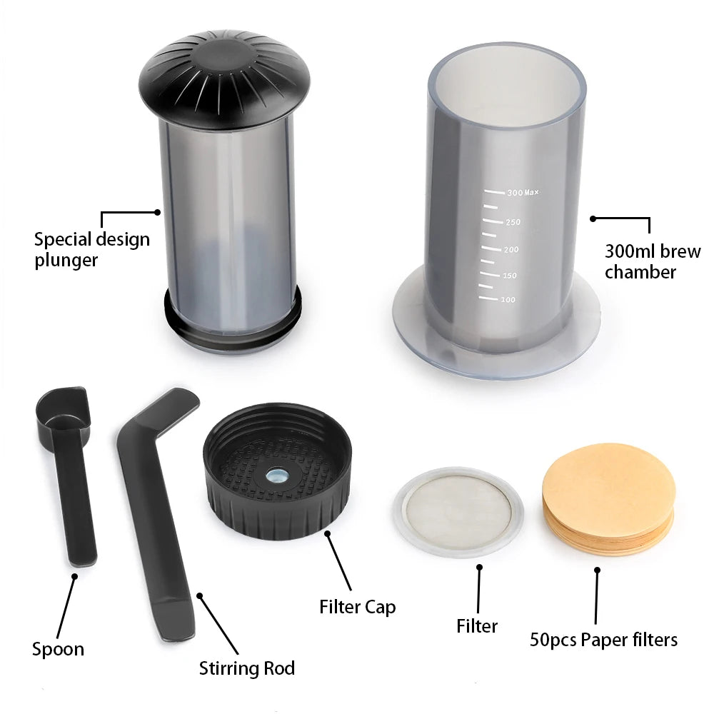 RECAFIMIL AeroPress Portable Espresso Coffee Maker + Filter Kit Portable Coffee Maker Qst 1Presser50pcsFilters