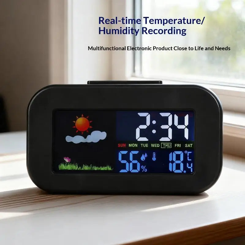 Color Display Temp & Humidity Monitor | Backlit Desk Clock Humidity Monitor Clock Qme